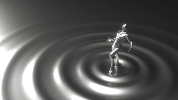 Gümüş karakter sıvı gümüş yükseliyor. 3D çizim — Stok fotoğraf