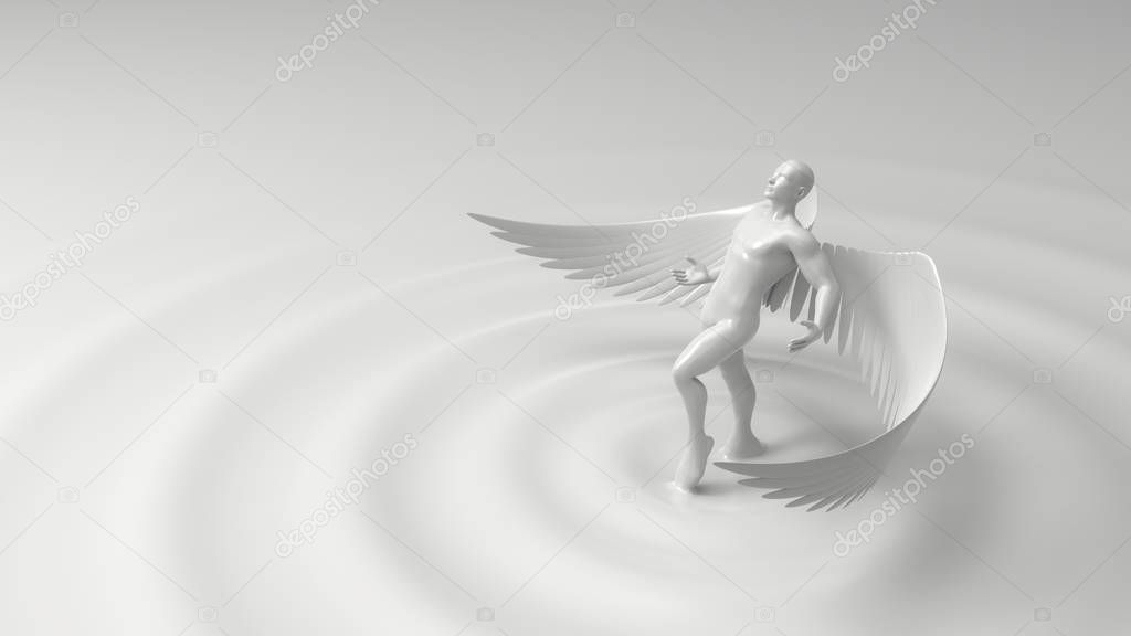 white angelic character rising from white liquid. 3d illustration