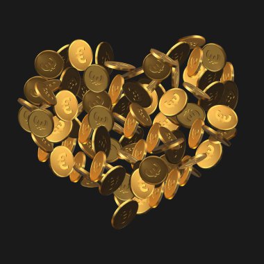 Kalp Altın euro paralar şeklinde. gerçekçi vektör çizim.