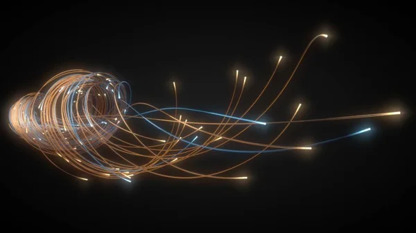 Cordas de fibra óptica brilhantes no escuro. ilustração 3d — Fotografia de Stock