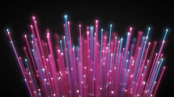 Glowing fiber optic strings in dark. 3d illustration — Stock Photo, Image