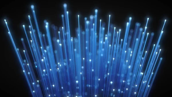 Glowing fiber optic strings in dark. 3d illustration — Stock Photo, Image