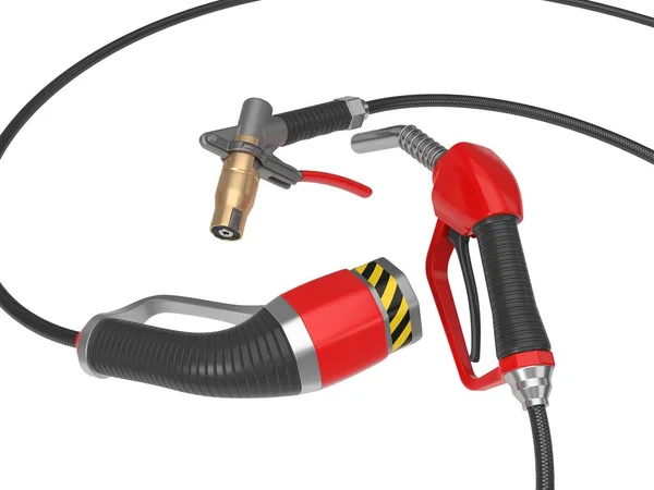 Twisting fuel, gas and electric nozzle illustration in 3d. — Stock Photo, Image