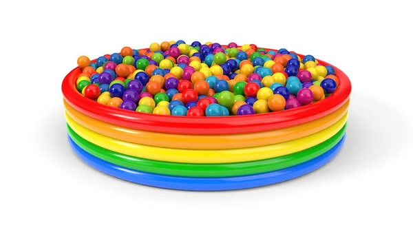 Bolas de plástico lleno de piscina infantil. ilustración 3d — Foto de Stock
