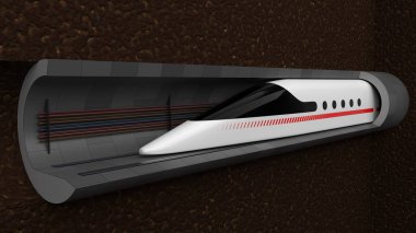 yüksek hızlı tren. Manyetik levitation ve vakum tünel teknolojisi için konsept tasarımı. 3D çizim