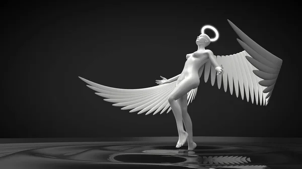 Концепция ангелов. женский характер, восходящий из черной жидкости. 3d иллюстрация — стоковое фото