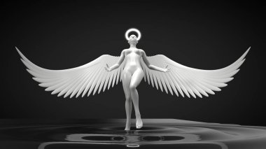 melek AI kavramı. siyah sıvı yükselen kadın karakter. 3D çizim