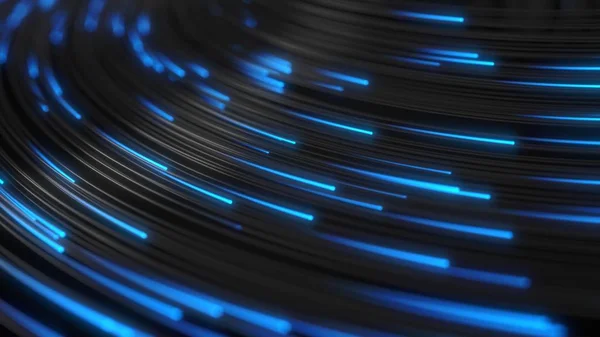 Corde nere con teste blu incandescenti al buio. Illustrazione 3d — Foto Stock