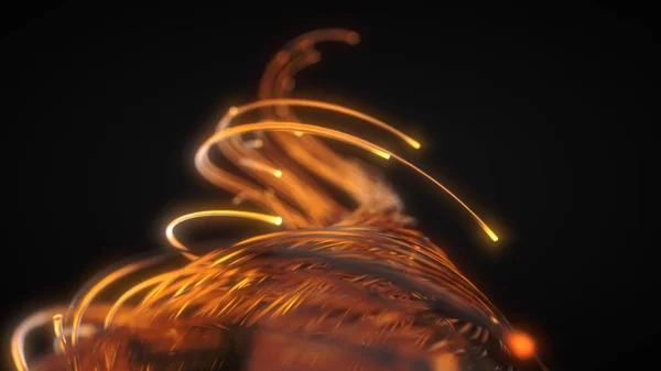 Πορτοκαλί ινών οπτικών συμβολοσειρές στο σκοτάδι. 3D απεικόνιση — Φωτογραφία Αρχείου