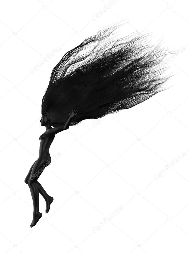 black female character with long hairs. 3d illustration