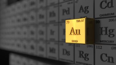 periyodik tablo kavramı siyah küpler. altın öğe seçili. 3D çizim