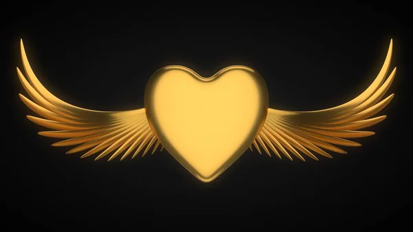 Bevingade gyllene hjärta till alla hjärtans dag. 3D illustration — Stockfoto