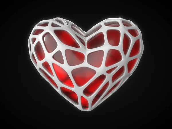 Red heart with white frame for valentines day. 3d illustration — Stock Photo, Image