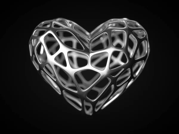 Cuore telaio in argento per San Valentino. Illustrazione 3d — Foto Stock