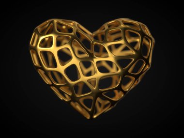 altın çerçeve Sevgililer günü için kalp. 3D çizim