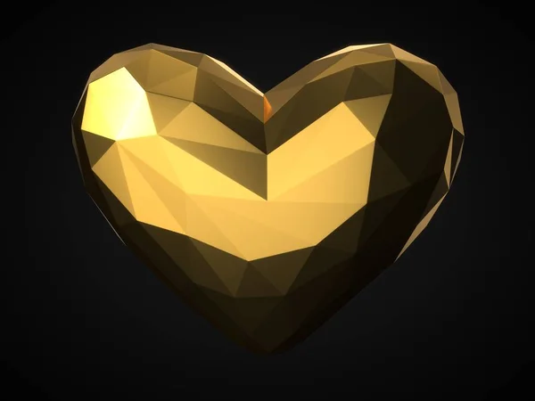 How poly style golden heart for valentines day. 3d illustration — Stock Photo, Image