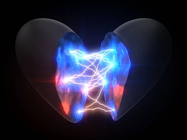 Power of love. concept with lightning on heart. 3d illustration — Stockfoto