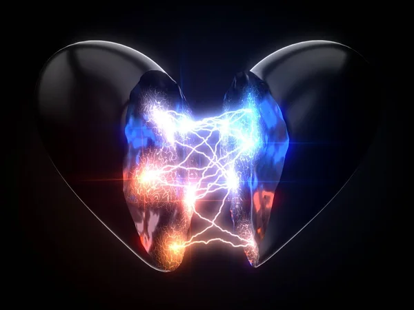 Power of love. concept with lightning on heart. 3d illustration — Stok fotoğraf