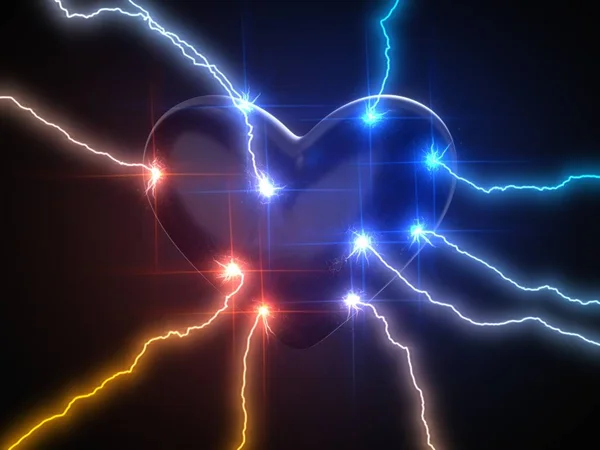 Power of love. concept with lightning on heart. 3d illustration — Stockfoto