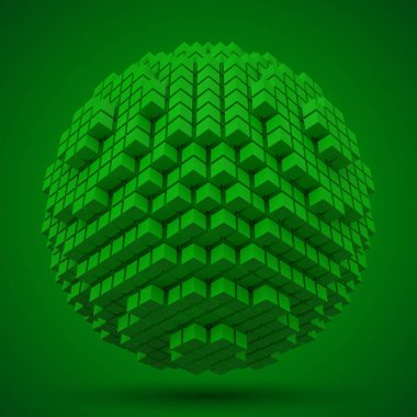 spherical data block. made with green cubes. 3d pixel style vector illustration.