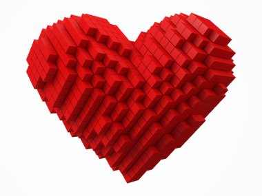kalp veri bloğu şeklinde. Kırmızı küpleri ile yaptı. 3D piksel stil vektör çizim. aşk, blockchain, teknoloji, bilgisayar ve soyut temalar için uygun.