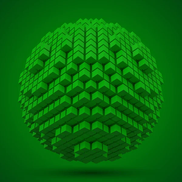 Spherical data block. made with green cubes. 3d pixel style vector illustration. — Stok Vektör