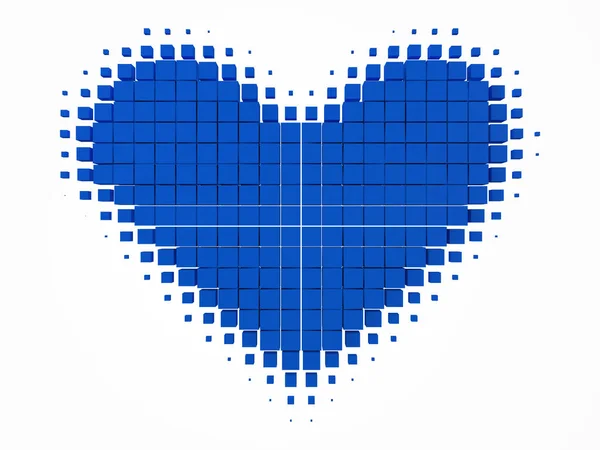 Heart shaped data block. made with blue cubes. 3d pixel style vector illustration. — Stock Vector