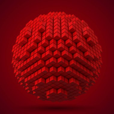 Küresel veri bloğu. Kırmızı küpleri ile yaptı. 3D piksel stil vektör çizim. blockchain, teknoloji, bilgisayar ve soyut temalar için uygun.