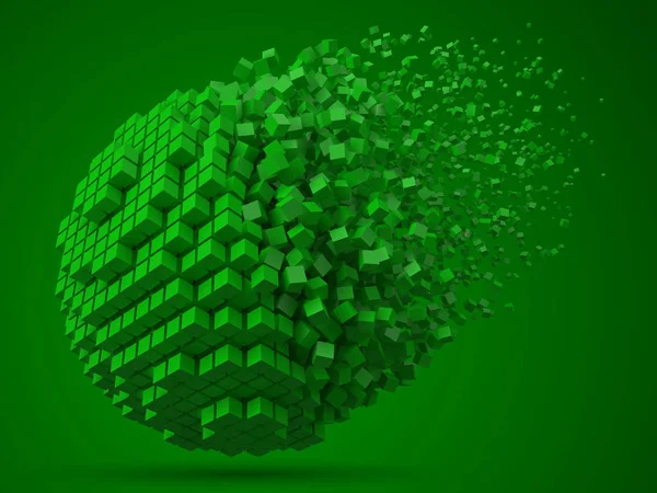 溶解球形数据块。用绿色立方体制成。3d 像素样式矢量插图. — 图库矢量图片