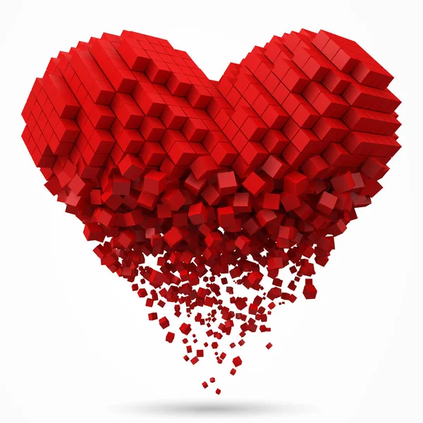 Heart shaped, dissolving data block. made with red cubes. 3d pixel style vector illustration. — Stock Illustration Heart shaped, dissolving data block. made with red cubes. 3d pixel style vector illustration. Royalty Free Stock Vectors