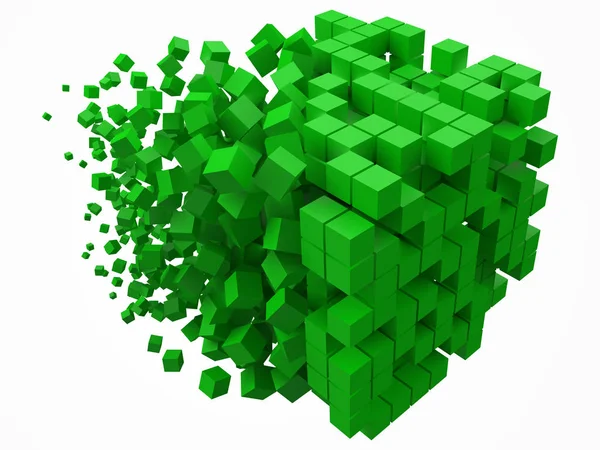 Grande blocco di dati cubici. realizzato con cubetti verdi più piccoli. Illustrazione vettoriale stile pixel 3d . — Vettoriale Stock