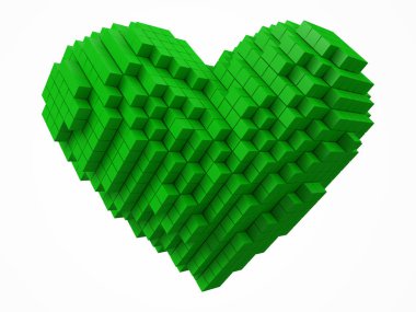 kalp veri bloğu şeklinde. yeşil küpleri ile yaptı. 3D piksel stil vektör çizim.