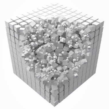 veri bloğu eriterek. küçük beyaz küpleri ile yaptı. 3D piksel stil vektör çizim.