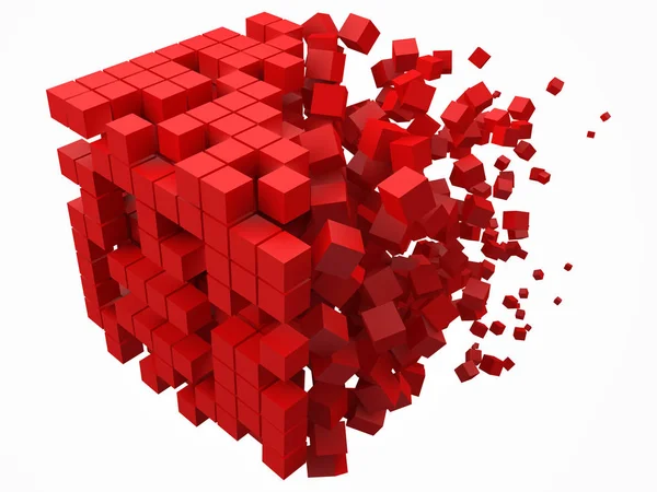 Rozpouštění datový blok. Vyrobeno s menší červené kostky. 3D pixel styl vektorové ilustrace. — Stockový vektor