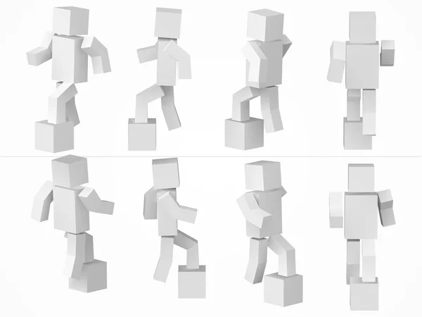 爬上盒子的立方字符。3d 样式简单立方体字符例证. — 图库矢量图片