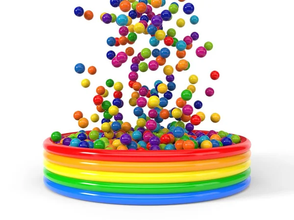 Plastic balls filling a child pool. 3d illustration — Stock Photo, Image