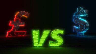 parlayan para birimleri ile ekonomik savaş kavramı. pound karşı dolar. 3d illüstrasyon