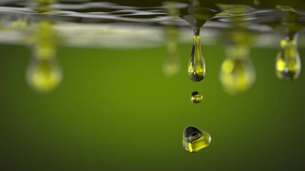 Gotas de aceite de oliva. concepto de fluidos alimentarios industriales. ilustración 3d — Foto de Stock