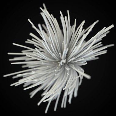 Havada büyüyen ve akan beyaz ipler. Siyah arkaplan ile 3d illüstrasyon