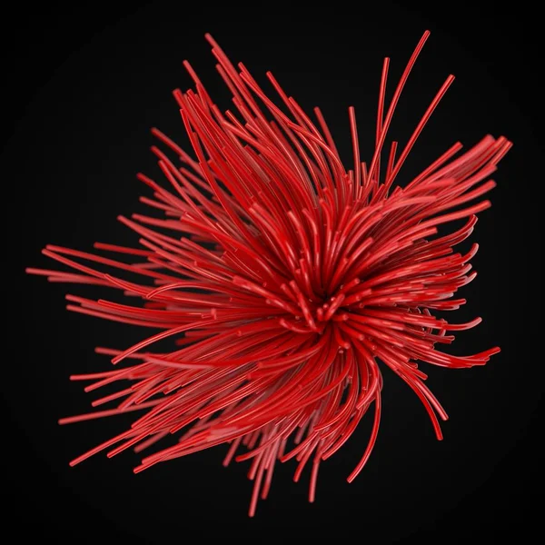 Cuerdas rojas que fluyen en el aire. Ilustración 3d con fondo negro —  Fotos de Stock