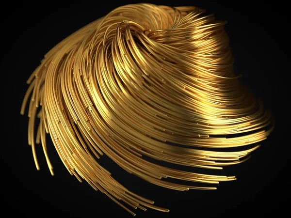 Corde d'oro che scorrono sull'aria. Illustrazione 3d con sfondo nero — Foto Stock