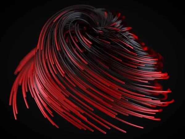 Cordas vermelhas crescendo e torcendo no ar. ilustração 3d com fundo preto — Fotografia de Stock