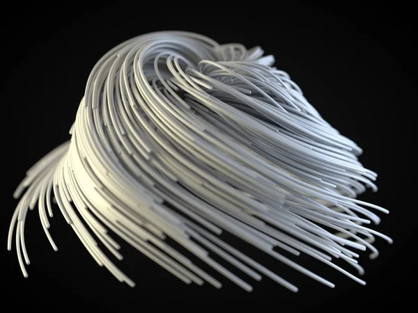 Cuerdas blancas que crecen y fluyen en el aire. Ilustración 3d con fondo negro —  Fotos de Stock