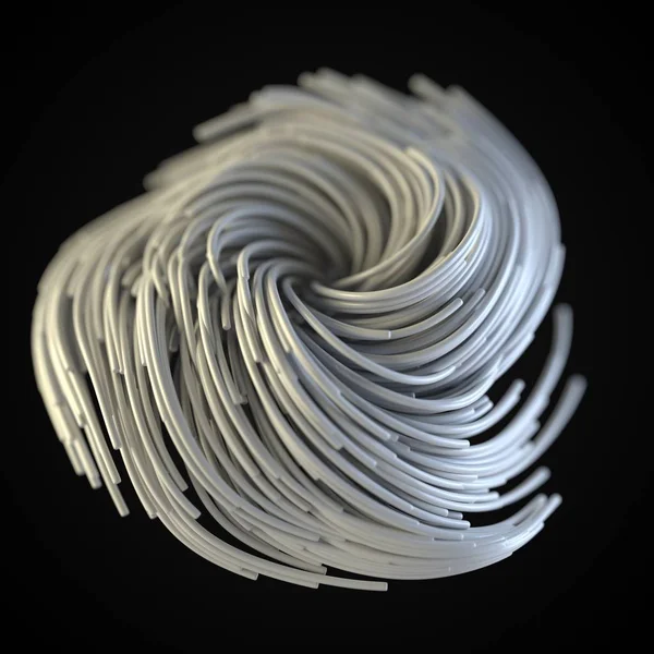 Cordas brancas crescendo e torcendo no ar. ilustração 3d com fundo preto — Fotografia de Stock