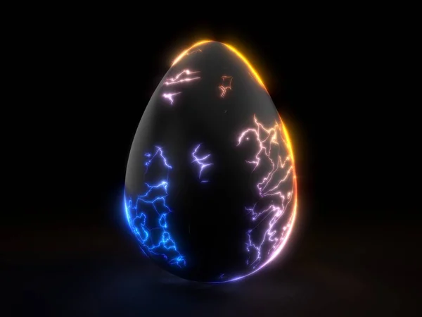 Fracturing black egg in the dark. 3d illustration. — Stock Photo, Image