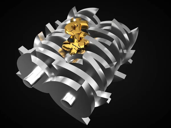 Dollarn sjönk i Shredder. ekonomiska kris konceptet. 3D-illustration. — Stockfoto