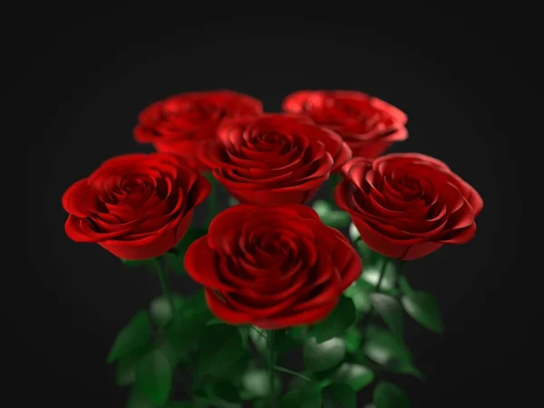 어두운 배경에 빨간 장미 팩. 3D 일러스트레이션 — 스톡 사진