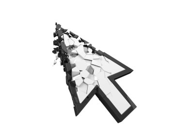 tamamen beyaz basit imleç kırma. internet hatası ve yaptırım kavramı. 3d illüstrasyon