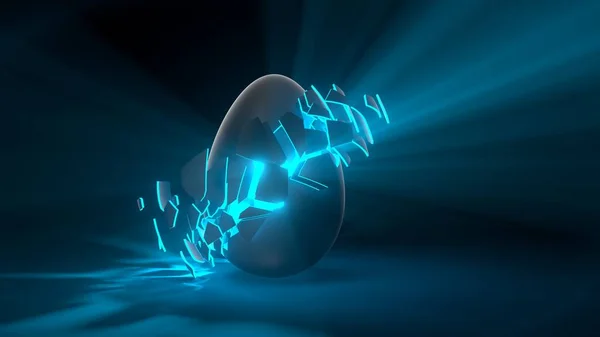 Пасхальное яйцо. чужеродное яйцо с голубыми светящимися трещинами и светлыми лучами — стоковое фото