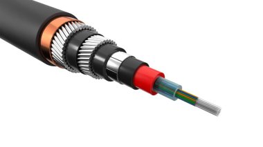 kıtalararası internet kablosu kesilir. içinde gösteren sualtı kablosu. beyaz, 3d illüstrasyon izole